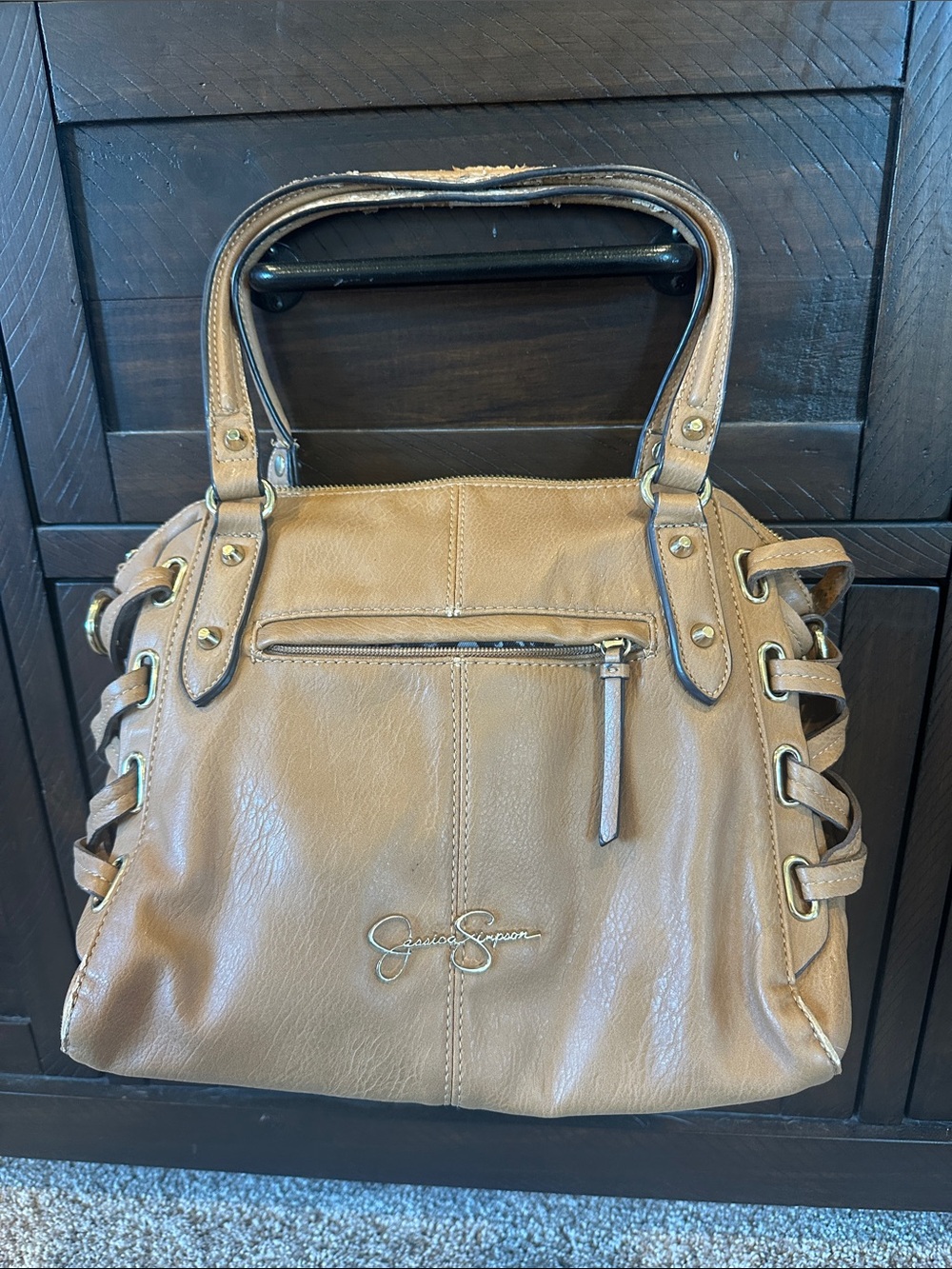 Jessica Simpson Camel/Tan Leather Satchel with Side Lacing